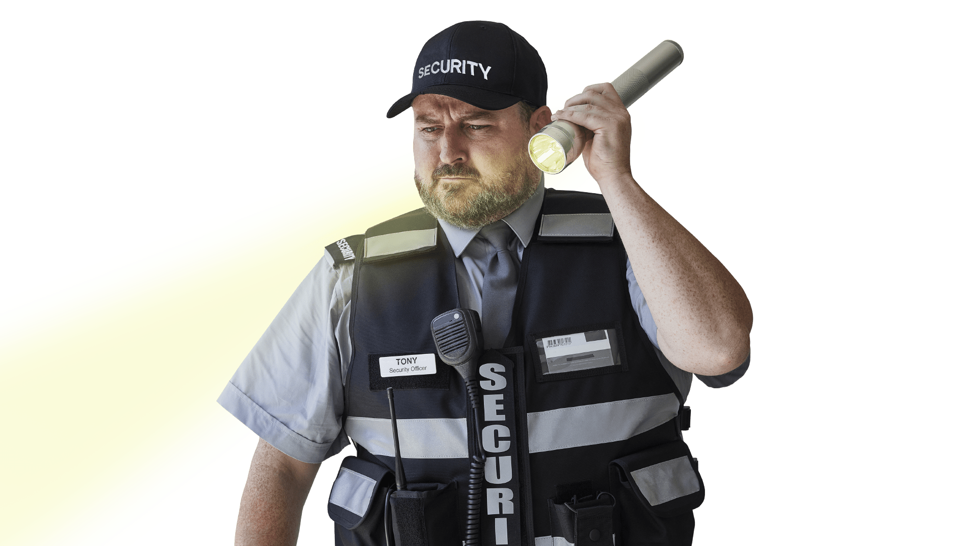Tony Prowler Proof security guard with flashlight