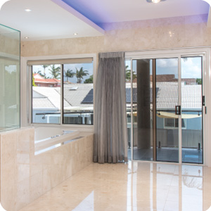 Prowler Proof ForceField security doors in the bathroom of the luxury home in Sunnybank.