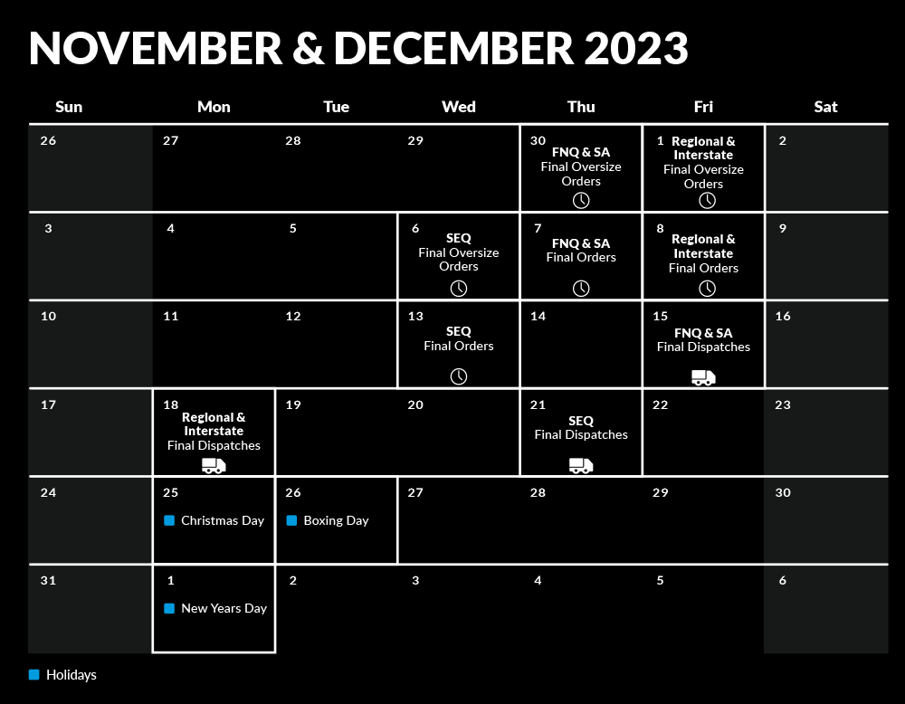 Prowler Proof Xmas Cut Off Dates Calendar 2023