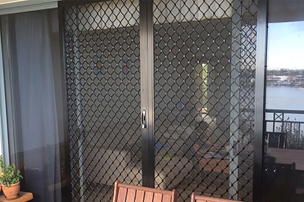 Large diamond grill sliding doors